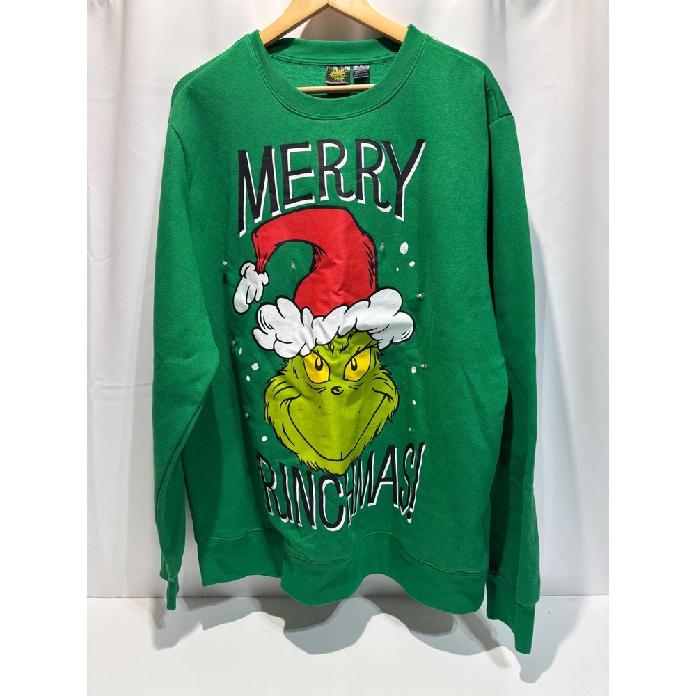 The Grinch Sweatshirt Mens XXL Green Merry Grinchmas Light Up Holiday Pullover